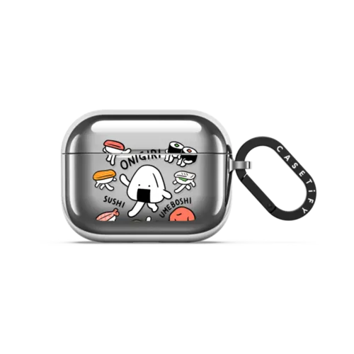 Onigiri&Umeboshi with Sushi by FURIIRAKUN | AirPods Pro 3 / Earbuds Mirror Case / Silver | Image 1