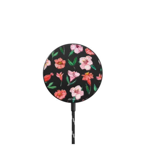 Peach & Coral Blooms |   / PowerThru Magnetic Wireless Charger MagSafe Compatible / Black | Image 1