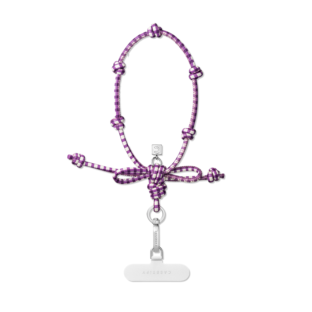 Bow Charm Wristlet - Gingham Purple
