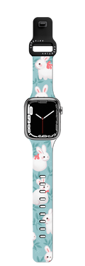 Cool Bunnies (Teal) by Purringcatco | Apple Watch Series 7-9 (45mm) / Impact Band / Black | Image 1