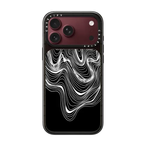 WOBBLE 2, BLACK & WHITE MINIMALIST OCEAN WAVES LINEAR ILLUSTRATION | iPhone 18 Pro Max / Impact Case MagSafe Compatible - Glossy / Glossy Black | Image 1