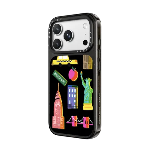 New York City retro art - nyc symbols silkscreen and riso | iPhone 18 Pro / Impact Case MagSafe Compatible - Glossy / Glossy Black | Image 2