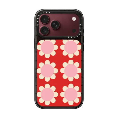 Retro Floral Red and Pink | iPhone 18 Pro Max / Impact Case MagSafe Compatible - Glossy / Glossy Black | Image 1