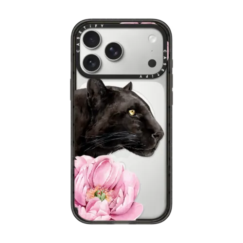 Panther and peonies | iPhone 17 Pro Max / Impact Case MagSafe Compatible / Black | Image 1
