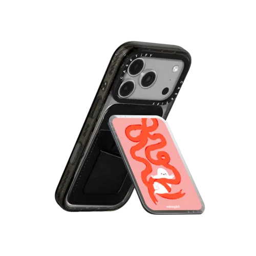 Ribbon Love in Cherry | Snappy Cardholder Stand / Snappy Mirror Cardholder Stand MagSafe Compatible / Silver | Image 3