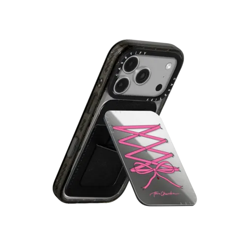 Pierced Corset Bow | Snappy Cardholder Stand / Snappy Mirror Cardholder Stand MagSafe Compatible / Silver | Image 3