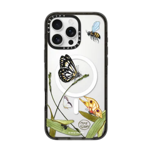 May Gibbs Butterflies | iPhone 16 Pro Max / Impact Case MagSafe Compatible / Black | Image 1