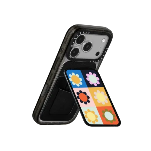 Retro Florals | Snappy Cardholder Stand / Snappy Cardholder Stand MagSafe Compatible / Black | Image 3