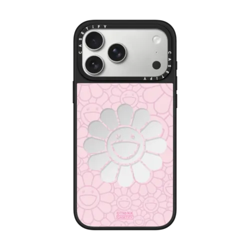 SMILE ON PHONE CASE (PINK) | iPhone 17 Pro Max / Mirror Case MagSafe Compatible / Silver on Black | Image 1