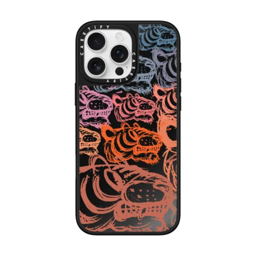 Multi Sketch Tiger | iPhone 16 Pro Max / Mirror Case MagSafe Compatible / Black on Black | Image 1