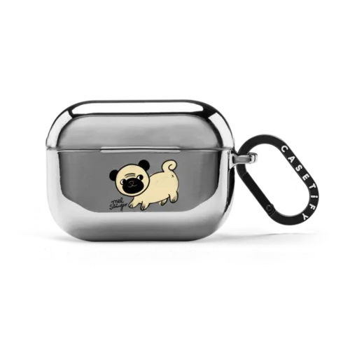 Pug Pro By Mel Stringer | AirPods Pro 2 / Earbuds Mirror Case / Silver | Image 1