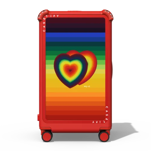 Hearts on Rainbow | 29" Check-In Trunk Suitcase / Bounce Suitcase / Cherry Red | Image 1