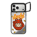 PP Baby Lucky Cat Daruma Case | iPhone 17 Pro Max / Mirror Ring Stand Case MagSafe Compatible / Silver on Black | Image 1
