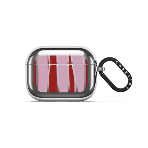 Pink Stripes | AirPods Pro 3 / Earbuds Mirror Case / Silver | Image 1
