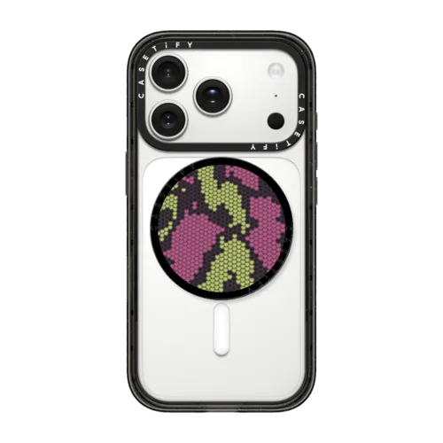 Pink Green Heart Snake Print | Snappy Grip Stand / Snappy Grip Stand MagSafe Compatible / Black | Image 1