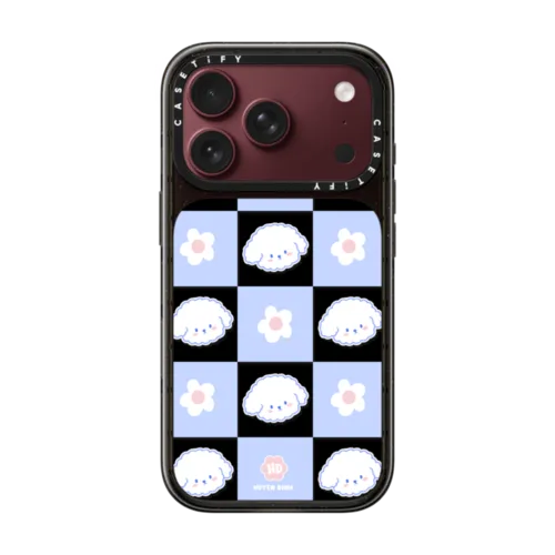 Bichon Bibo Dog Pastel Checker with Flower | iPhone 18 Pro / Impact Case MagSafe Compatible - Glossy / Glossy Black | Image 1