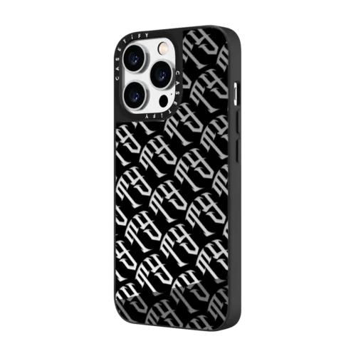 Tyson Yoshi - TY logo in Black | iPhone 14 Pro / Mirror Case MagSafe Compatible / Silver on Black | Image 2