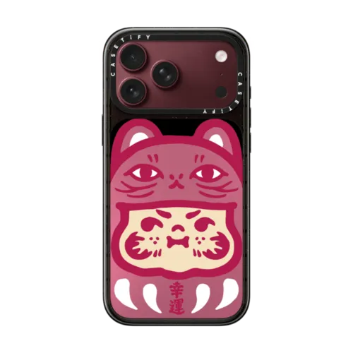 PP Baby Lucky Cat Daruma Pink Metallic Case | iPhone 18 Pro Max / Impact Case MagSafe Compatible - Glossy / Glossy Black | Image 1