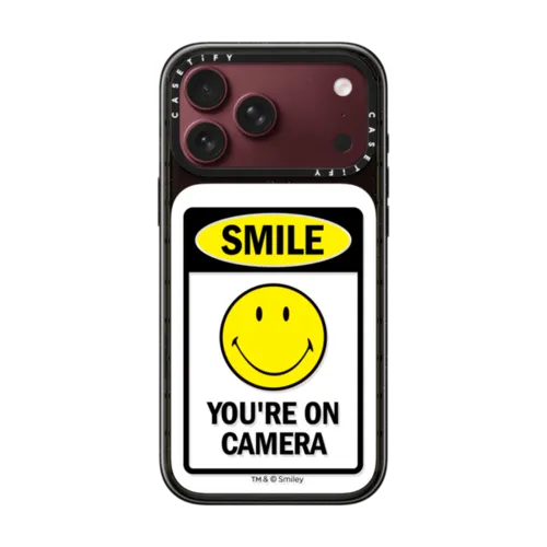 SMILE! Caution You're On Camera Phone Case - Transparent Edition | iPhone 18 Pro Max / Impact Case MagSafe Compatible - Glossy / Glossy Black | Image 1