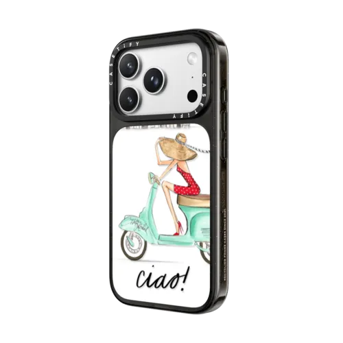 Ciao- Vespa Girl Milan Italy (fashion illustration transparent case) | iPhone 18 Pro Max / Impact Case MagSafe Compatible - Glossy / Glossy Black | Image 2