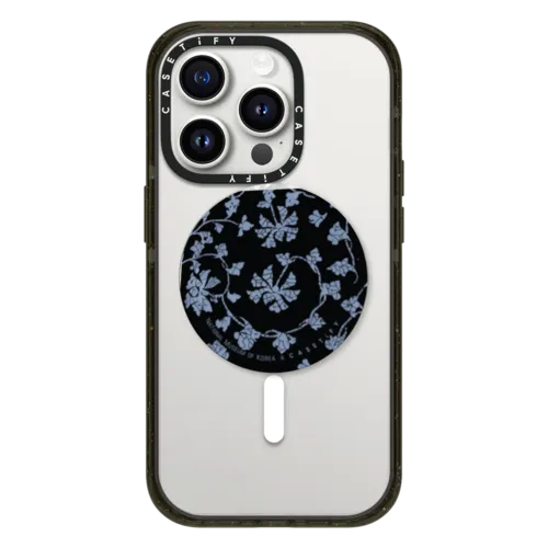 NMK Blue Peony and Plum Blossom Nacre Snappy Grip Stand | Snappy Grip Stand / Snappy Pearl Grip Stand MagSafe Compatible / White W/ Black | Image 1