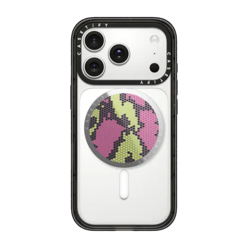 Pink Green Heart Snake Print | Snappy Grip Stand / Snappy Mirror Grip Stand MagSafe Compatible / Silver | Image 1