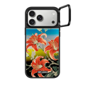 Red Lilies Case - Mirror Case Edition | iPhone 17 Pro Max / Mirror Ring Stand Case MagSafe Compatible / Silver on Black | Image 1