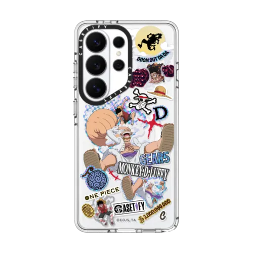 Luffy Gears Evolution Sticker Mania Case | Galaxy S26 Ultra / Impact Clear Magnetic Case / Clear | Image 1