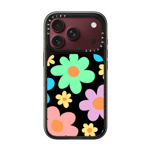 Transparent Floral Pastel Colors 70s Retro Flower Power | iPhone 18 Pro / Impact Case MagSafe Compatible - Glossy / Glossy Black | Image 1