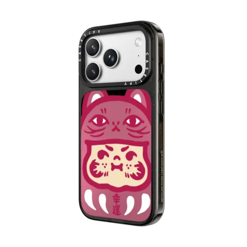 PP Baby Lucky Cat Daruma Pink Metallic Case | iPhone 18 Pro Max / Impact Case MagSafe Compatible - Glossy / Glossy Black | Image 2
