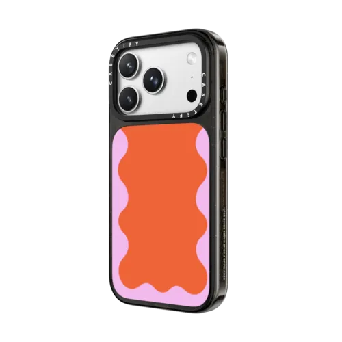 Pink Wavy Border on Orange | iPhone 18 Pro Max / Impact Case MagSafe Compatible - Glossy / Glossy Black | Image 2