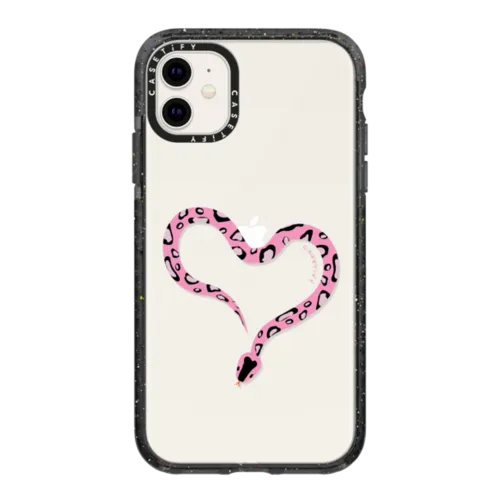 Pink Heart Snake | iPhone 11 / Impact Case / Black | Image 1