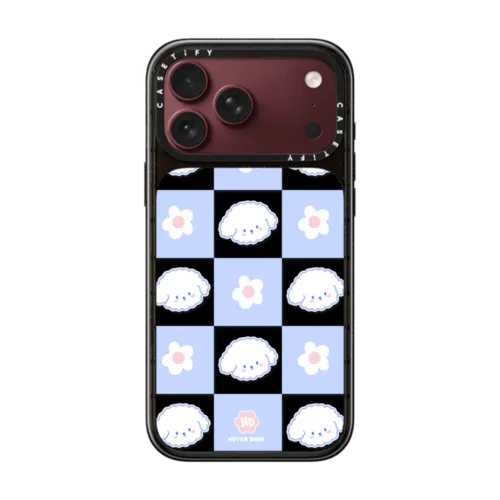 Bichon Bibo Dog Pastel Checker with Flower | iPhone 18 Pro Max / Impact Case MagSafe Compatible - Glossy / Glossy Black | Image 1