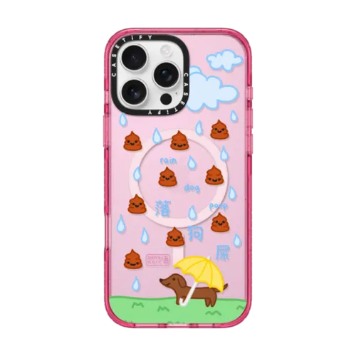raining dog poop by sketchykarr | iPhone 16 Pro Max / Impact Case MagSafe Compatible / Pink Fizz | Image 1