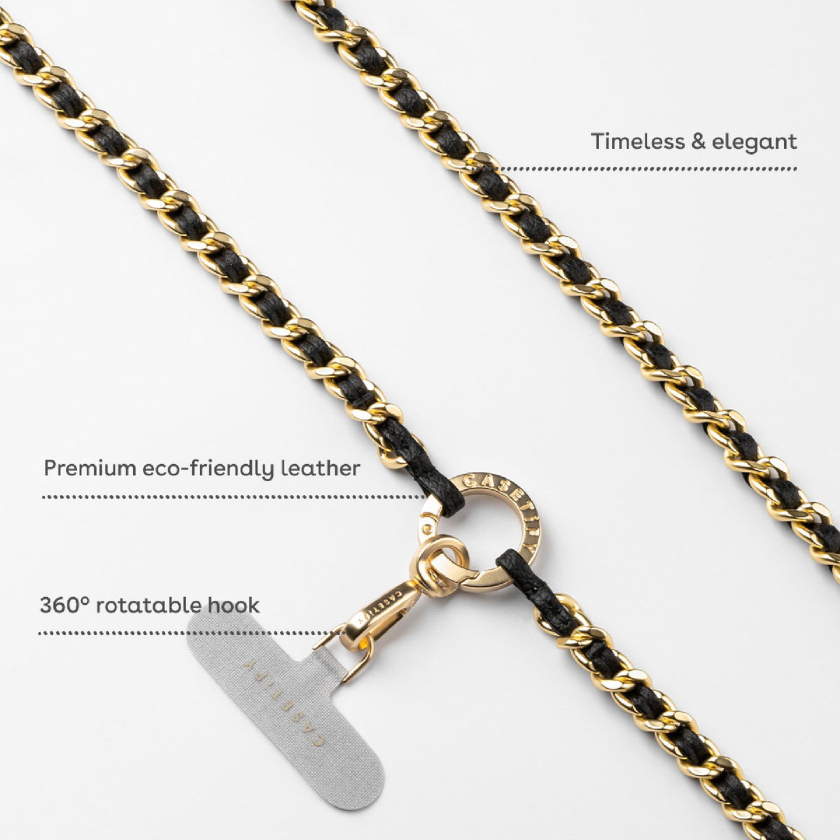 Leather Chain Cross-body Strap - Black in Champagne Gold