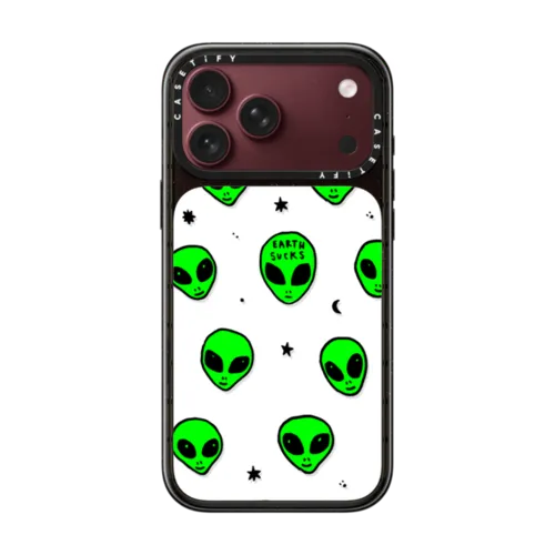 Cute Green UFO Space Alien Drawing Pattern | iPhone 18 Pro Max / Impact Case MagSafe Compatible - Glossy / Glossy Black | Image 1