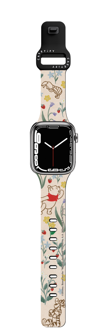Winnie The Pooh Embroidered Floral Pattern Watch Band | Apple Watch Series 7-9 (45mm) / Impact Band / Black | Image 1