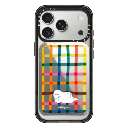 Happy Rainbow Check | Snappy Cardholder Stand / Snappy Mirror Cardholder Stand MagSafe Compatible / Silver | Image 1