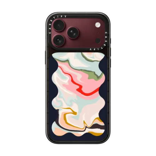 Retro Rainbow with Black Wavy Border | iPhone 18 Pro Max / Impact Case MagSafe Compatible - Glossy / Glossy Black | Image 1