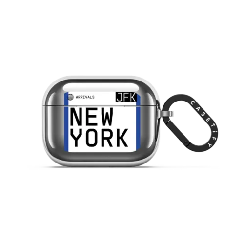 PP-0005 - NEW YORK JFK | AirPods Pro 3 / Earbuds Mirror Case / Silver | Image 1