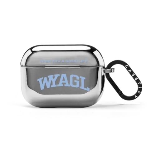 WYAGL Logo Earbuds Case - Blue | AirPods Pro 2 / Earbuds Mirror Case / Silver | Image 1