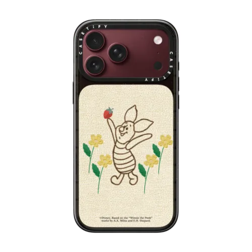 Winnie The Pooh & Friends Embroidered Phone Case - Piglet - With Background | iPhone 18 Pro Max / Impact Case MagSafe Compatible - Glossy / Glossy Black | Image 1