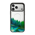 WOODLAND RETREAT 1, FOREST TREES TEAL BLUE GREEN NATURE MOUNTAINS PAINTING | iPhone 17 Pro Max / Impact Case MagSafe Compatible / Black | Image 1