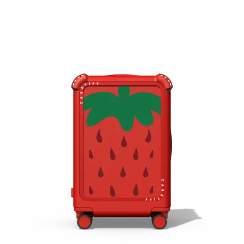 Strawberry print | 21" Carry-On Suitcase / Bounce Suitcase / Cherry Red | Image 1