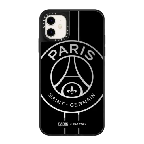PSG Logo Case (Black) | iPhone 11 / Mirror Case / Silver on Black | Image 1