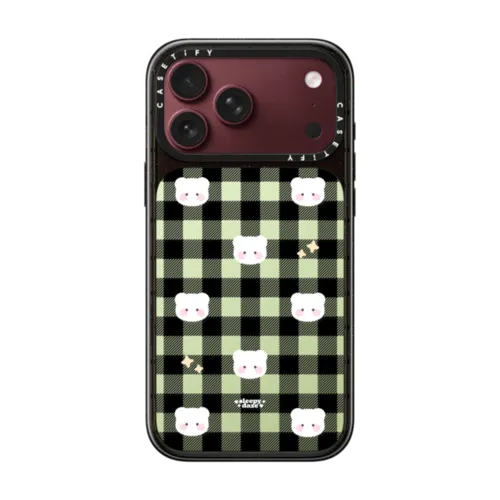 calm green mochi plaid | iPhone 18 Pro Max / Impact Case MagSafe Compatible - Glossy / Glossy Black | Image 1