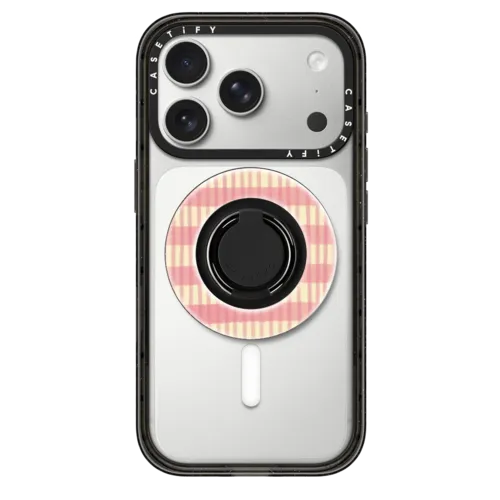 Pink Summer Stripes | Snappy Ring Holder / Snappy Mirror Ring Holder MagSafe Compatible / Silver | Image 1