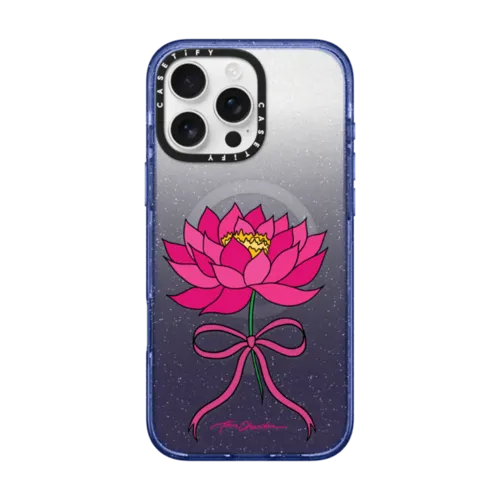 Pink Water Lily Bow | iPhone 16 Pro Max / Impact Case MagSafe Compatible / Glitter Indigo | Image 1