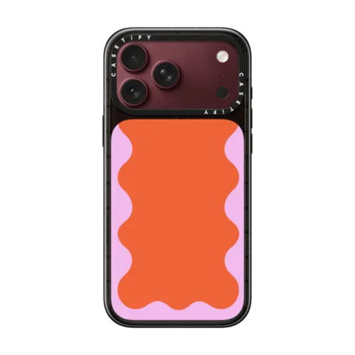 Pink Wavy Border on Orange | iPhone 18 Pro Max / Impact Case MagSafe Compatible - Glossy / Glossy Black | Image 1