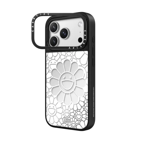 SMILE ON PHONE CASE (WHITE) | iPhone 17 Pro Max / Mirror Ring Stand Case MagSafe Compatible / Silver on Black | Image 2